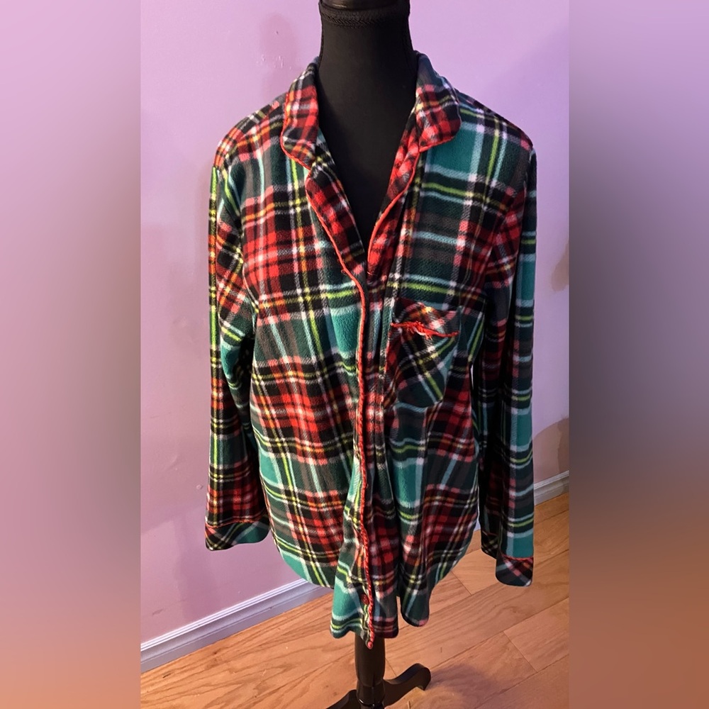 Red, white & green plaid fleece pj set size XL